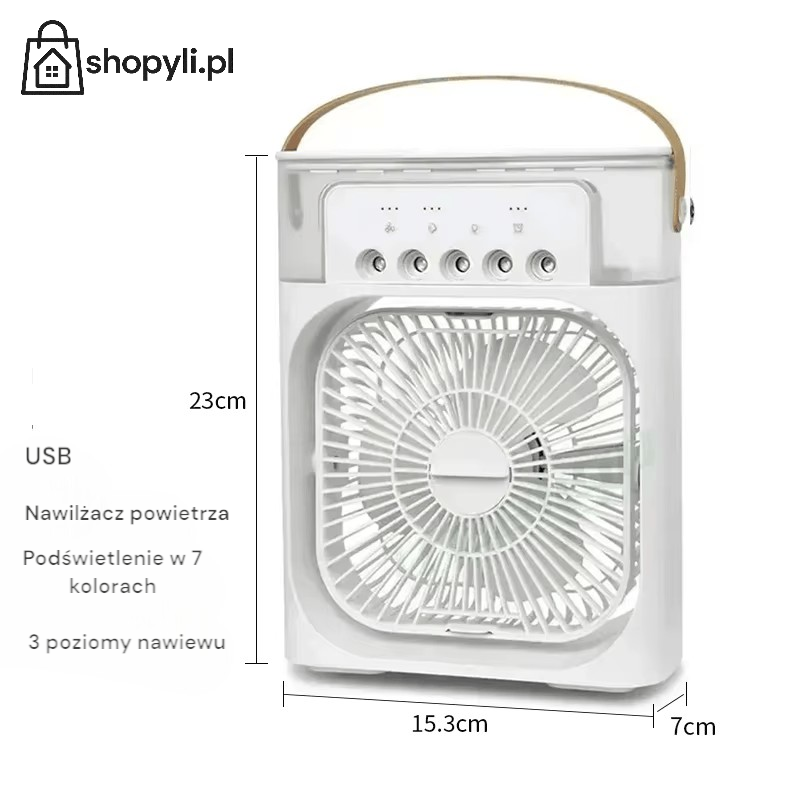 Mini klimatyzator przenośny 3w1 – air cooler z nawilżaczem i lampką LED, zasilanie USB | Idealny do domu i biura