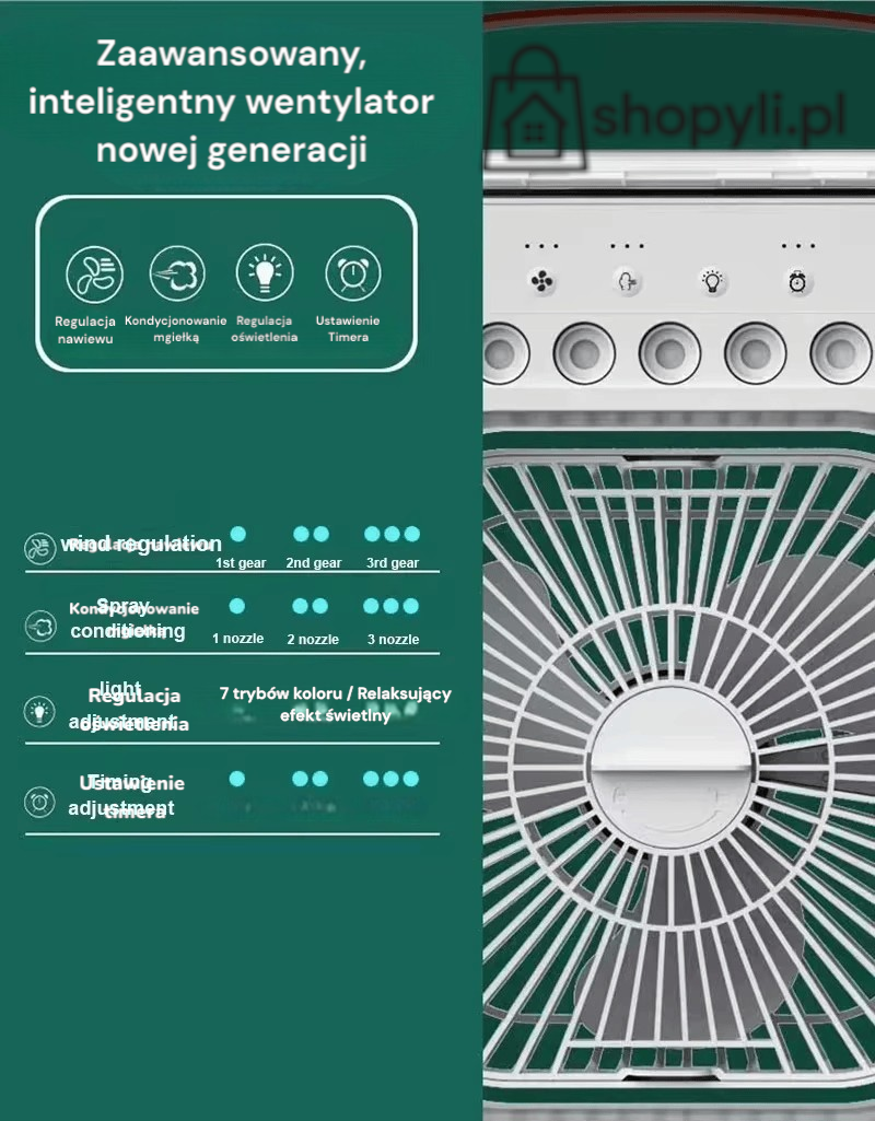 Mini klimatyzator przenośny 3w1 – air cooler z nawilżaczem i lampką LED, zasilanie USB | Idealny do domu i biura